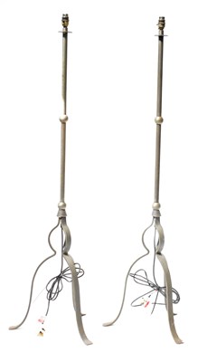 Lot 116 - A pair of metal standard lamps with knopped...