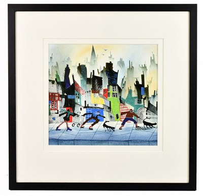 Lot 698 - SUE HOWELLS; pastel, 'Dog Walking', signed...