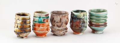 Lot 38 - BEN BATES; a group of five ribbed wood fired...
