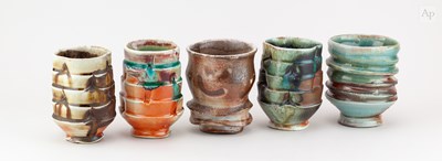 Lot 38 - BEN BATES; a group of five ribbed wood fired...