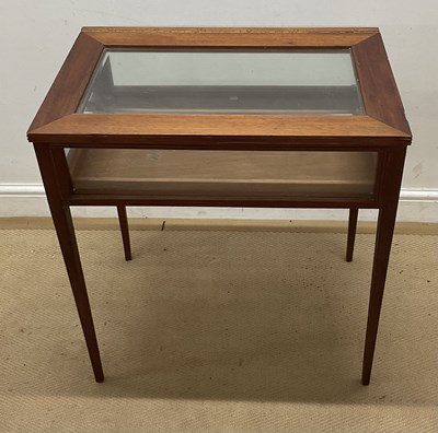 Lot 865 - A mahogany hinged top glass display cabinet,...