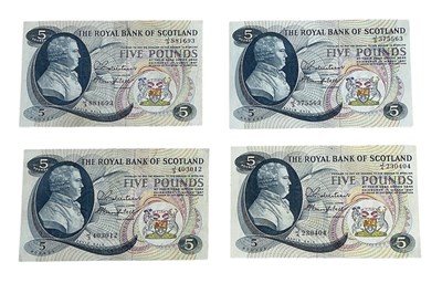 Lot 1500 - Four Royal Bank of Scotland £5 notes,...