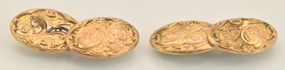 Lot 1380 - A pair of 9ct rose gold cufflinks, with oval...