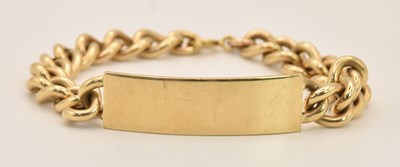 Lot 1401 - A 9ct yellow gold identity bracelet with blank...