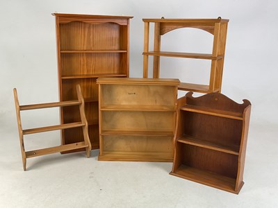 Lot 849 - Five various sets of pine shelving, largest...
