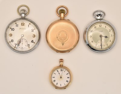 Lot 1528 - Four pocket watches comprising a gold plated...