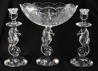 Lot 160 - WATERFORD; a cut glass seahorse three piece...