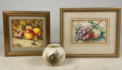 Lot 393 - ROYAL WORCESTER; two fruit watercolours by G...