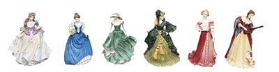 Lot 620 - ROYAL DOULTON; six porcelain figures of ladies,...