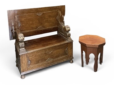 Lot 78 - An early 20th century carved oak monk's bench,...