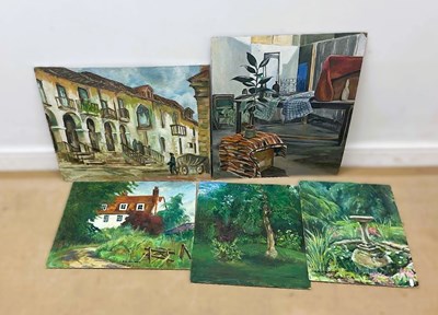 Lot 438 - F A DOLDING; a collection of five oils on...