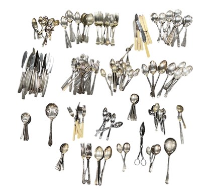 Lot 1059 - A quantity of assorted silver plated flatware,...