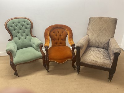 Lot 844 - A 19th century mahogany buttonback armchair...