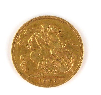 Lot 876 - An Edward VII 1905 full sovereign, George and...