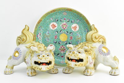 Lot 1042 - A pair of Japanese Kutani Shishi lion temple...