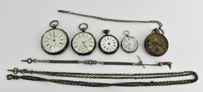 Lot 1537 - Five silver cased pocket watches of various...