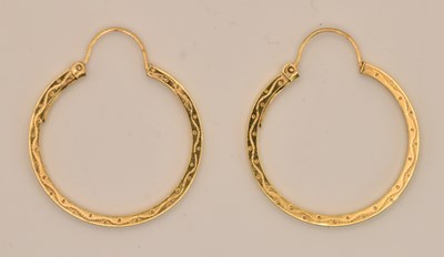 Lot 1371 - A pair of 9ct yellow gold large hoop earrings...