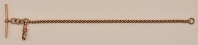 Lot 1518 - A 9ct rose gold watch chain with T-bar, swivel...