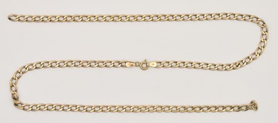 Lot 1325 - A 9ct yellow gold flat curb necklace with ring...