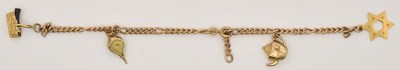 Lot 1435 - A 9ct yellow gold charm bracelet, with four...