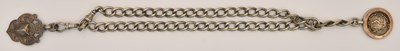 Lot 1176 - A silver watch guard with two swivel clasps...