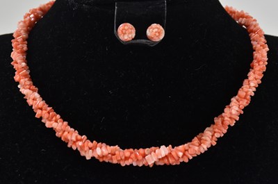 Lot 1272 - A red coral necklace and earrings, with...