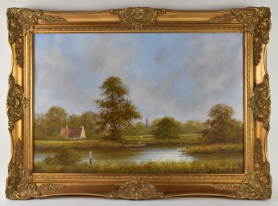Lot 289 - PETER DUFFIELD; modern oil on canvas, rural...
