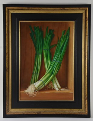 Lot 344 - STUART SMITH; a modern oil on board, still...