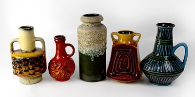 Lot 640 - Five mid-20th century West German vases,...