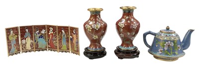 Lot 1094 - A pair of modern Chinese gilt metal cloisonné...