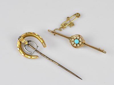 Lot 145 - An Edwardian seed pearl and turquoise bar...