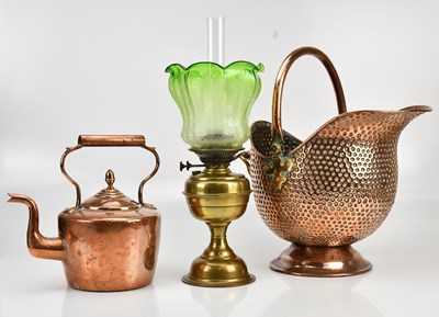 Lot 596 - A copper coal scuttle, a copper kettle, and a...
