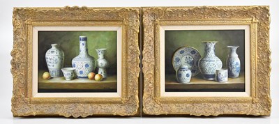 Lot 1621 - K DUKE: pair of oils on panels, still life...