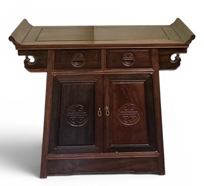 Lot 73 - A modern Chinese carved hardwood side cabinet...