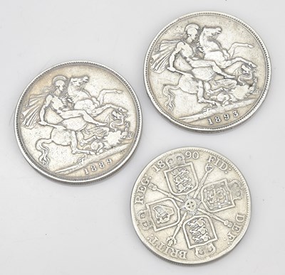 Lot 635 - Two Victorian crowns, 1889 and 1893, with a...