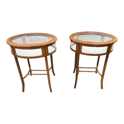 Lot 127 - A pair of Edwardian inlaid and stained beech...