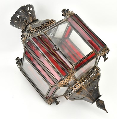 Lot 483 - A modern copper Moroccan style hanging light,...