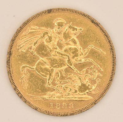 Lot 1471 - A Victorian full sovereign, 1883, young head,...