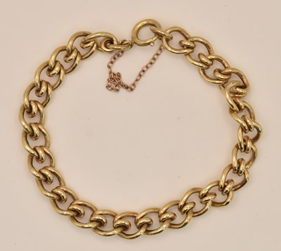 Lot 1406 - A 9ct yellow gold bracelet, with ring clasp...