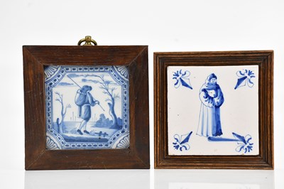 Lot 1355 - DELFT; a tin glazed earthenware tile in an oak...