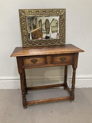 Lot 1142 - A reproduction oak single drawer hall table, a...