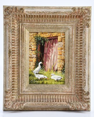 Lot 1057 - EDWARD HERSEY (born 1948); oil on board, geese,...