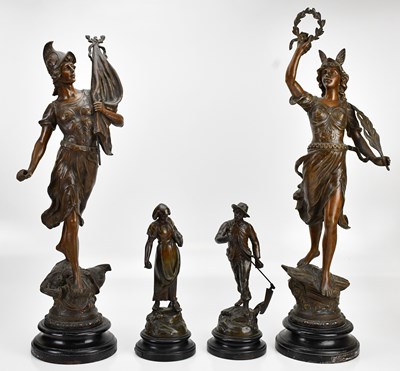 Lot 606 - A pair of large decorative spelter figures,...