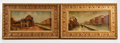 Lot 1102 - UNATTRIBUTED; pair of oils on board, canal...