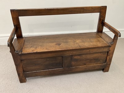 Lot 45 - An 18th century and later elm settle, with...