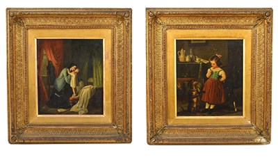 Lot 1665 - Two 19th century oils on canvas of a mother...