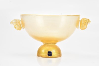 Lot 1215 - MURANO; a gold and clear glass footed bowl,...