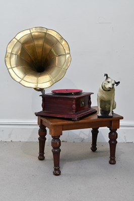 Lot 636 - HMV; a stained wood gramophone, with large...