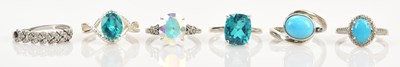 Lot 635 - Six decorative sterling silver dress rings,...
