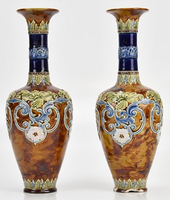 Lot 1403 - DOULTON LAMBETH; a pair of Artware vases,...